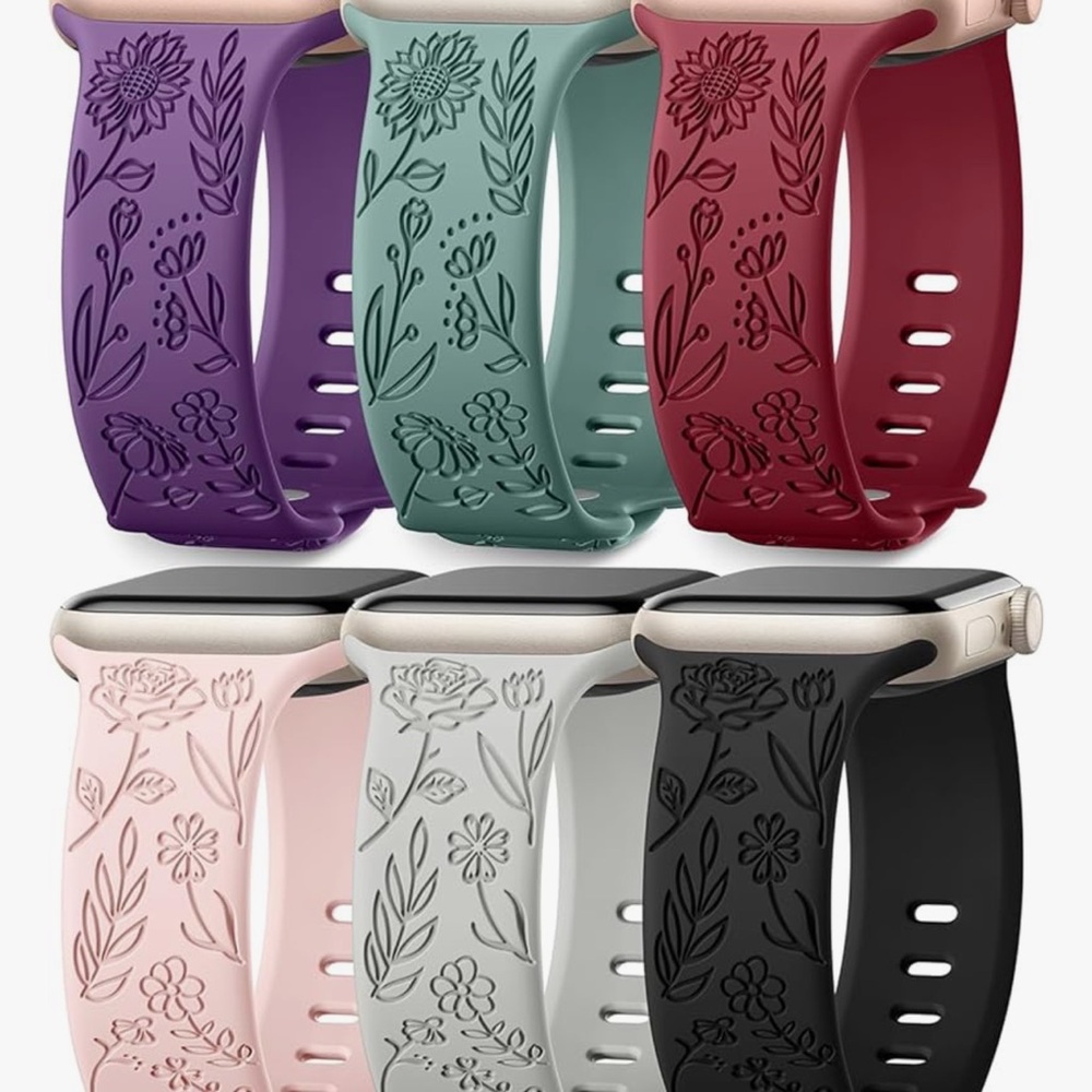 Floral Engraved Watch Bands for Apple Watch 45 mm